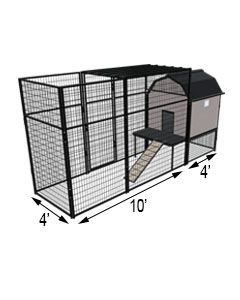 Kennel Barn with 4' X 10' X 7' Tall Run & Metal Cover (Basic) 