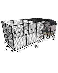K9 Kennel Barn With 8' X 16' X 5' Tall Run & Metal Cover (Complete) 