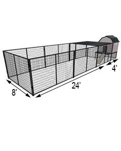 Kennel Barn with 8' X 24' X 5' Tall Run & Metal Cover (Basic) 