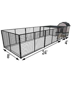 K9 Kennel Barn With 8' X 24' X 5' Tall Run & Metal Cover (Complete) 