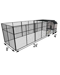 Kennel Barn with 8' X 24' X 7' Tall Run & Metal Cover (Basic) 