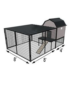 Kennel Barn with 8' X 8' X 5' Tall Run & Metal Cover (Basic) 